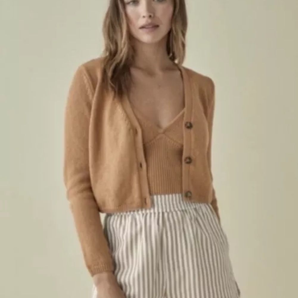 Reformation Camel Brown Cropped Cardigan with Matching Rib Tank